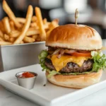 What Is the Secret Ingredient in a Good Burger? 9 Perfect gourmet burger with cheddar, lettuce, and fries on a white plate