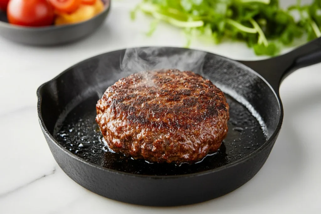 What Is the Secret Ingredient in a Good Burger? 7 Juicy burger sizzling on cast iron with butter melting