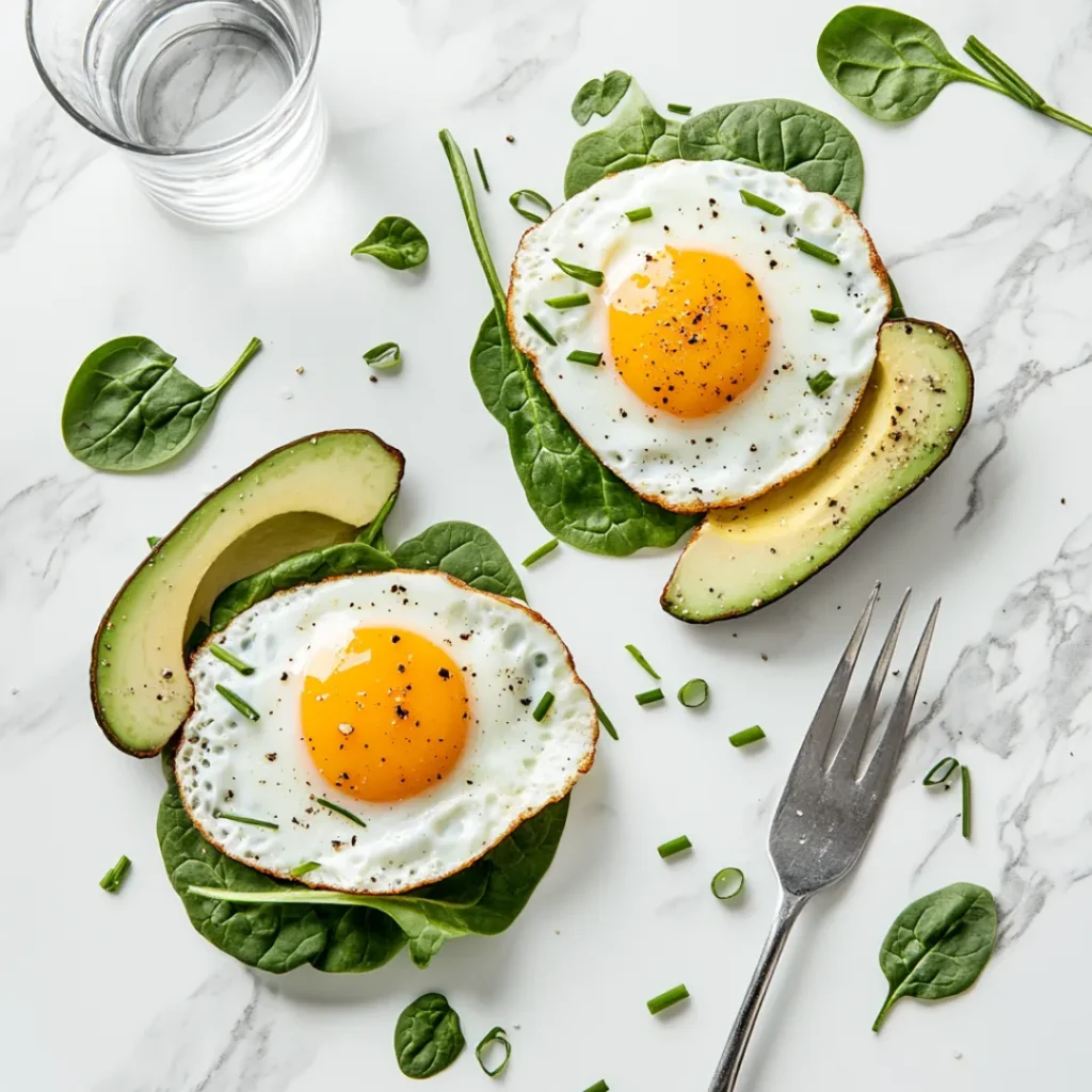 Is 2 Eggs a Day Enough Protein? Exploring Nutrition, Health Benefits, and Dietary Needs 4 Two eggs with fresh vegetables on a white marble surface for a healthy protein-rich meal